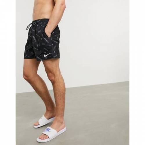 ナイキ スイミング Nike Swimming ショーツ ハーフパンツ スウッシュ スウォッシュ 黒色 ブラック メンズ Swoosh Nike Swimming 5inch Volley Shorts With All Over Print In Black Boscouganda Com