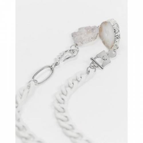 国際ブランド ネックレス ペンダント Agate Crystal With Neckchain 13mm Chunky Short Design Asos ネックレス メンズジュエリー アクセサリー ジュエリー ホワイト 白色 Stone White In Slices Doxxy Eu