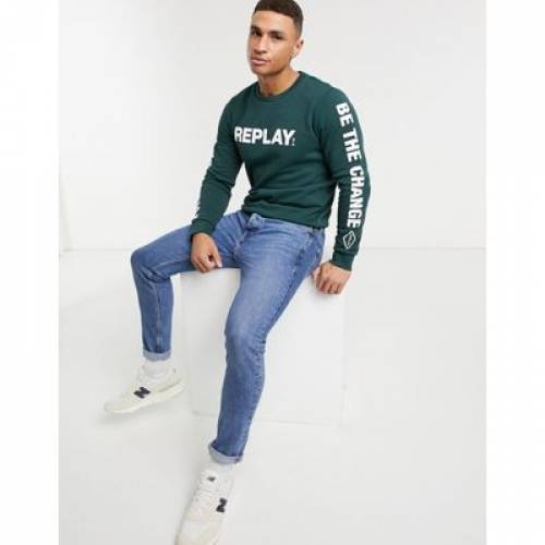 オリジナル メンズ トレーナー トップス メンズファッション グリーン 緑 スウェット クルー ロゴ Replay リプレイ Green Green In Sweat Neck Crew Logo スウェット トレーナー Tourismauthority Go Ke