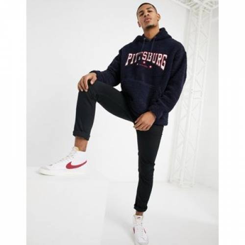 レビュー高評価の商品 Teddy Navy In Hoodie Oversized Design Asos トップス メンズファッション ネイビー 紺色 パーカー フーディー Borg Embroidery Chest Collegiate Pittsburg With Aoos2 Hamrahtrader Com