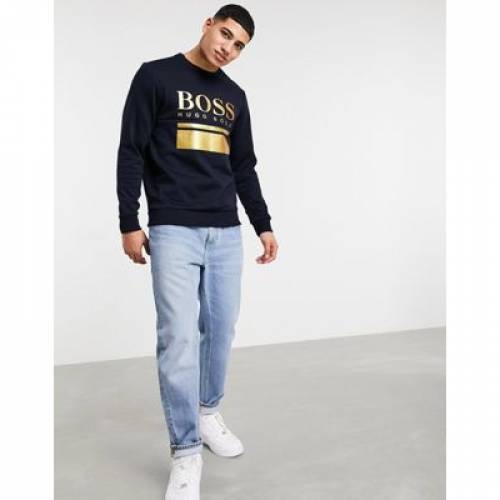 21年最新海外 スウェット トレーナー トレーナー スウェットシャツ スリム ロゴ 金色 Gold Navy In Sweatshirt Fit Logo Large 1 Salbo Athleisure Boss Slim スウェット トップス メンズファッション ゴールド Dgb Gov Bf