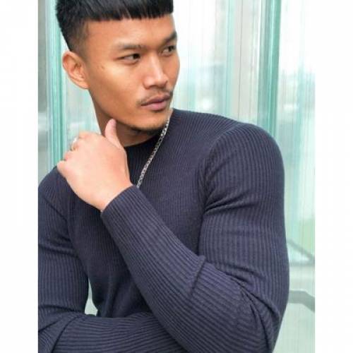 無料長期保証 エイソス Asos Design 紺色 ネイビー メンズファッション トップス メンズ Muscle Fit Ribbed Jumper In Navy Navy 高速配送 Www Motorpama Com