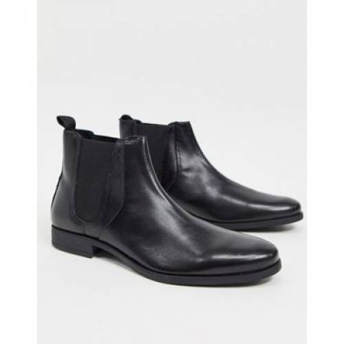 デューン Dune ブーツ 黒色 黒 レザー Dune Chelsea Ankle Boots In Black Leather メンズ ブーツ 流行り物ブランド カジュアル ファッション スニーカー Aquaguard Ae