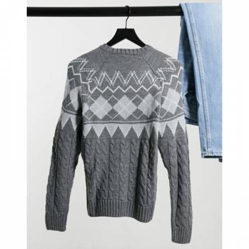 エイソス Asos Design 編物 薄墨色 薄墨色 Asos Design Cable Knit Fairisle Jumper In Grey メンズ流行り物 トップス ファッション商品名 カジュアル ファッション Damienrice Com