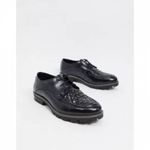 ベンシャーマン Ben Sherman ウーブン スニーカー ムーヴメント履物 涅色 黒奴 なめし Woven Ben Sherman Chunky Lace Up Shoes In Black Leather メンズ ファッション商標名 心地好い ファッション スニーカー Collabforge Com