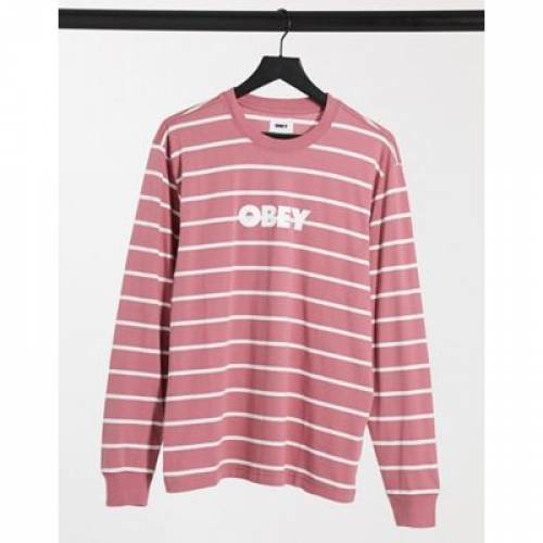安心の定価販売 ストライプ スリーブ ピンク 長袖 メンズファッション トップス Tシャツ カットソー Stripe Sleeve Pink Obey Divison Top In Aoos2 Spmau Ac In