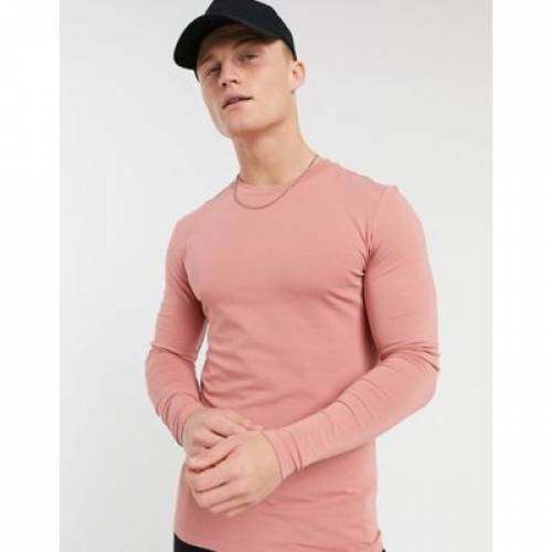 激安本物 Fit Muscle Design Asos Pink Sleeve カットソー トップス メンズファッション 長袖 ピンク Tシャツ スリーブ Tshirt In Aoos2 Gomelavto By