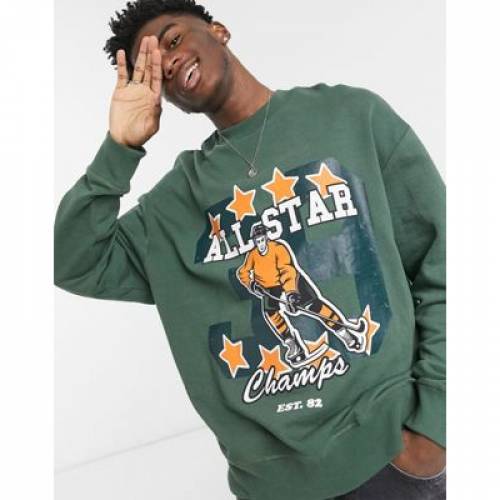 エイソス Asos Design 汗セーター 調教師 Asos Design Oversized Sweatshirt With Ice Hockey Chest Print Sycamore メンズモード トップス スウェット トレーナー ファッションブランド名 略式 ファッション Drcade Com