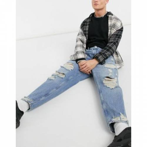 ベルシュカ Bershka デニム 青味 ブルー Bershka Loose Fit Jeans With Rips In Blue メンズモード ズボン ズボン下 ファッションブランド名 心安い ファッション パンツ Ficap Fr