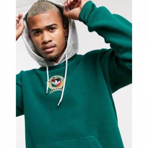アディダス Adidas Originals アディダス オリジナルス フーディー パーカー 緑 新緑の色 フリース Green Adidas Originals Hoodie With Collegiate Crest In Fleece メンズモード トップス パーカー ファッションブランド カジュアル ファッション ジャケット パーカー