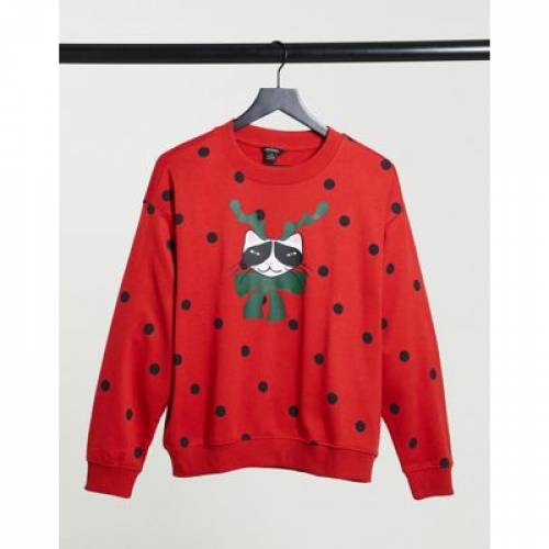 モンキ Monki クリスマス トレーナー 赤 レッド Red Monki Nana Organic Cotton Christmas Cat Print Sweater In Polka Dot レディースファッション トップス スウェット トレーナー Runawayapricot Com