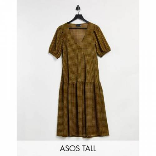 ファッションブランド カジュアル ファッション Midi エイソス Asos Tall ドレス 緑 Green グリーン レディース Green Asos Tall Design Midi Smock Dress With Pep Hem In Check Print ドレス Southernoaksfuneralservice Com