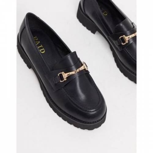 レイド Raid ローファー 黒色 ブラック ゴールド Raid Empire Chunky Loafers In Black With Gold Snaffle Pu Runawayapricot Com