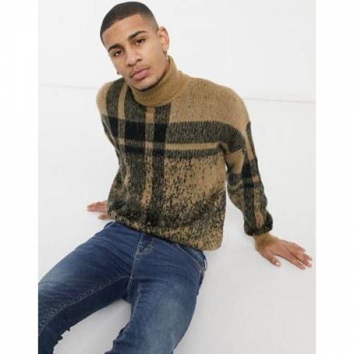 超ポイントアップ祭 Ombre Textured Design Asos トップス メンズファッション カーキ Check Khaki In Jumper Neck Roll Aoos2 Www Egyhealthexpo Com