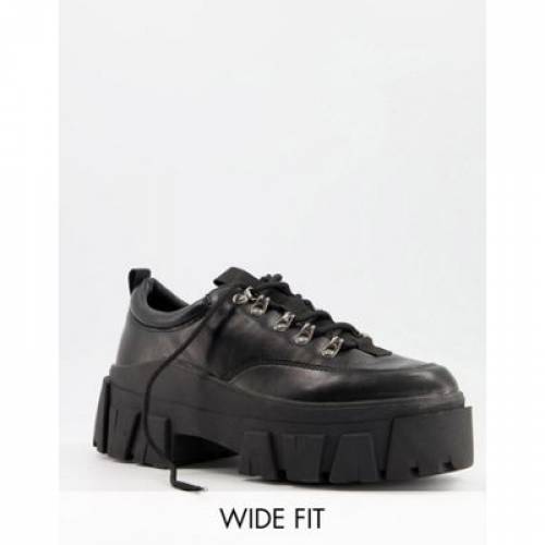 エイソス Asos Design スニーカー 提言靴 黒色 ブラック レザー ワイドフィット Asos Design Lace Up Shoes In Black Faux Leather With Chunky Sole メンズ ファッションブランド 心安い ファッション スニーカー Manitobachiropractors Ca