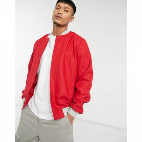 エイソス Asos Design ブルゾン レッド 赤み Red Asos Design Actual Wool Varsity Jacket In メンズモード 上着 ジャケット ファッションブランド名 略式 ファッション ジャケット パーカー 1番 Barrakuda At