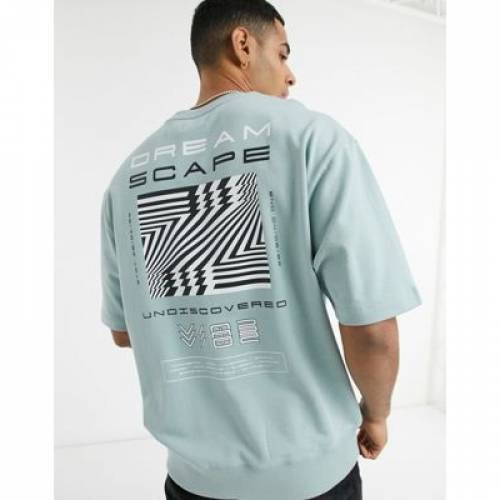 第一マン Topman スリーブ 汗水 青味 青色 半袖 Sleeve Sweat Topman Dreamscape Print In Blue メンズモード トップス スウェット スウェットシャツ ファッションブランド インフォーマル ファッション Ficap Fr