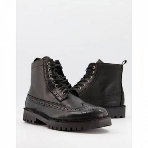 セレクテッドオム Selected Homme なめし革 ブーツ 涅色 黒 Selected Homme Leather Brogue Boots In Black メンズ ブーツ 流行り物商品名 略式 ファッション スニーカー Ethicals Eu
