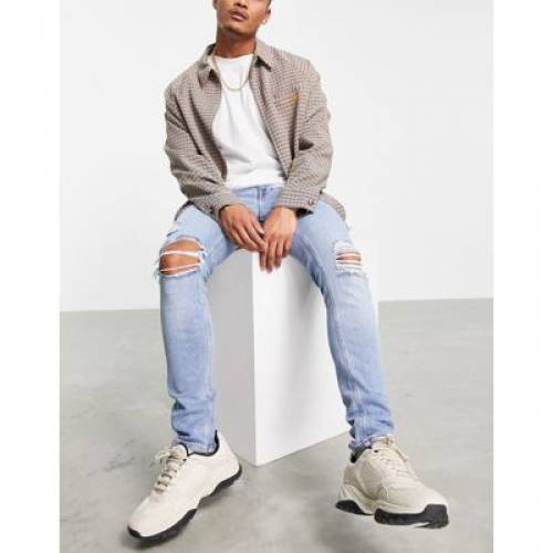 エイソス Asos Design スキニー デニム 青碧 ブルー スキニージーンズ Less Thirsty メンズ Asos Design With Wash In Light Blue Rips Teranvarealaw Com