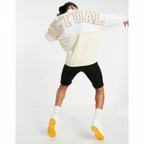 エイソス Asos Actual スウェットシャツ トレーナー ロゴタイプ 白さ ホワイト ベージュ メンズ Asos Actual Oversized Sweatshirt With Boucle Applique Logo In White And Neutral Colour Block Beige Ice Org Br