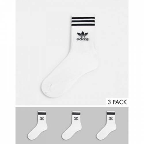 アディダス ADIDAS ORIGINALS アディダス オリジナルス トレフォイル ミッド 靴下 白色 ホワイト 3個入 メンズ 【 ADIDAS ORIGINALS ADICOLOR TREFOIL MID CUT SOCKS IN WHITE 】