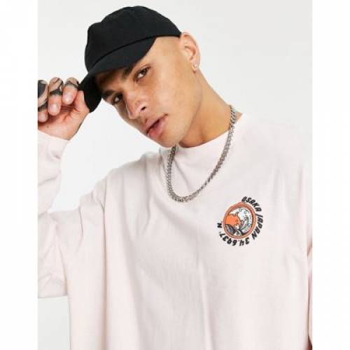 エイソス Asos Design スリーブ Tシャツ ピンク 長袖 メンズ Sleeve Pink Asos Design Oversized Tshirt In Organic Cotton With Chest Print Crystal Artsvidros Com Br