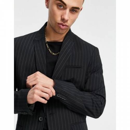 ニュールック New Look スキニー スーツ ジャケット 黒色 ブラック スーツジャケット メンズ New Look Looks Skinny Pinstripe In Black Liceochiloe Cl