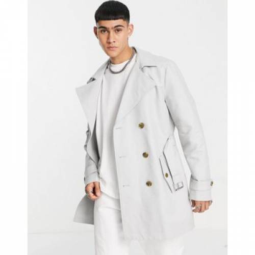 エイソス ASOS DESIGN 灰色 グレー トレンチコート メンズ 【 ASOS DESIGN SHOWER RESISTANT DOUBLE BREASTED IN GREY 】