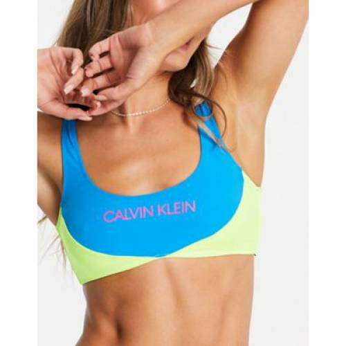 カルバンクライン CALVIN KLEIN 青色 ブルー 黄色 イエロー ビキニトップ 水着 レディース 【 YELLOW CALVIN KLEIN SCOOP NECK IN BLUE AND 】