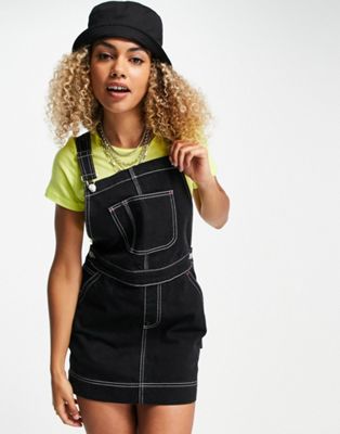 トップショップ TOPSHOP デニム ドレス 黒色 ブラック レディース 【 TOPSHOP CARPENTER PINI DENIM DRESS IN WASHED BLACK WASH 】