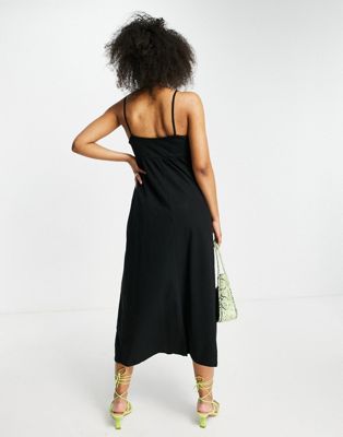 エイソス ASOS DESIGN ドレス 黒色 ブラック ミディドレス レディース 【 ASOS DESIGN CAMI WITH SQUARE NECK IN BLACK 】