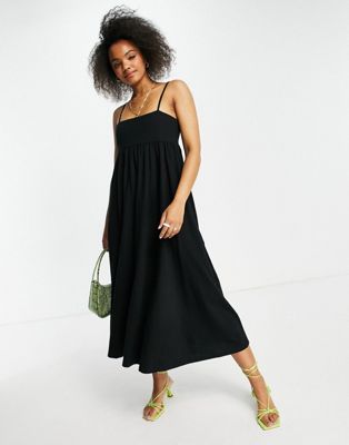 エイソス ASOS DESIGN ドレス 黒色 ブラック ミディドレス レディース 【 ASOS DESIGN CAMI WITH SQUARE NECK IN BLACK 】