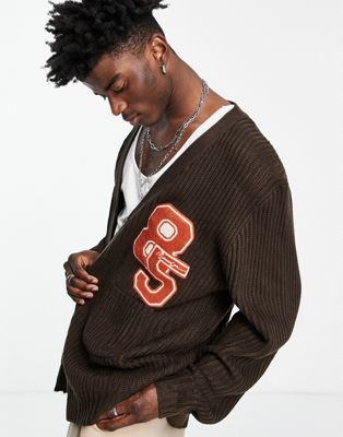 円 驚きの値段で メンネイス Mennace カーディガン 茶色 ブラウン 橙 オレンジ メンズ Orange Varsity Cardigan In Dark Brown And