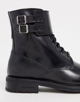 allsaints brigade leather biker boots in black