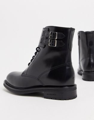 allsaints brigade leather biker boots in black