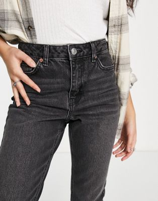 TOPSHOP PETITE 【小さめ】 ジーンズ 黒色 ブラック レディース 【 TOPSHOP PETITE MOM JEANS IN WASHED BLACK 】