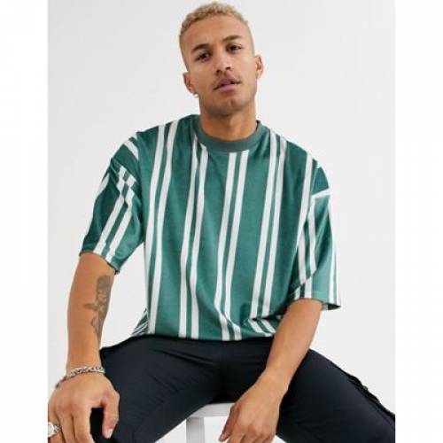 お得な特別割引価格 Design Asos Stripe カットソー トップス メンズファッション ベロア Tシャツ ストライプ Oversized Velour In Tshirt Vertical Aoos2 Kalnica Eu