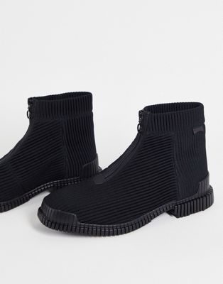 カンペール CAMPER ブーツ 黒色 ブラック メンズ 【 CAMPER KNITTED CHUNKY ANKLE ZIP FRONT BOOTS IN BLACK 】