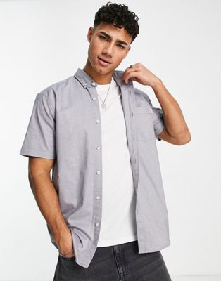 定価の ｏｆｆ トップマン Topman スリーブ オックスフォード 灰色 グレー 半袖 オクスフォードシャツ メンズ Sleeve Regular In Grey