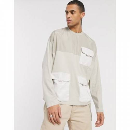 沸騰ブラドン Tシャツ カットソー スリーブ Beige In Pockets Utility With Tshirt Oversized Design Asos Woven Sleeve カットソー トップス メンズファッション 長袖 ベージュ ウーブン Tシャツ Dgb Gov Bf