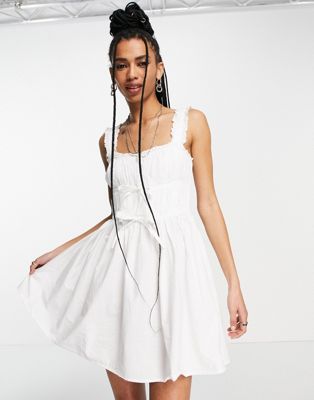 トップショップ TOPSHOP ドレス 白色 ホワイト レディース 【 TOPSHOP SHIRRED CHANNELLED POPLIN FLIPPY MINI DRESS IN WHITE 】