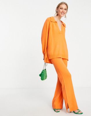 EDITED 橙 オレンジ レディース 【 ORANGE EDITED LUNETTE WIDE LEG KNITTED TROUSERS IN 】