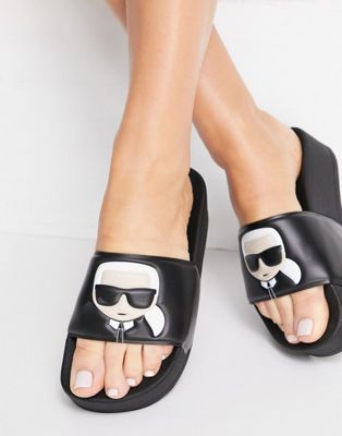 カールラガーフェルド KARL LAGERFELD サンダル 黒色 ブラック ラバー レディース 【 KARL LAGERFELD KONDO MAXI FLATFORM SLIDE SANDALS IN BLACK RUBBER 】