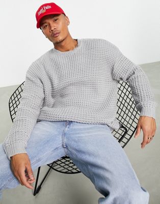 好評受付中 エイソス Asos Design ワッフル ニット チャコール 灰色 グレー メンズ Oversized Waffle Knit Jumper In Charcoal Light Grey