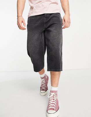 トップマン TOPMAN デニム 黒色 ブラック メンズ 【 TOPMAN LONGLINE DENIM SHORT IN WASHED BLACK 】