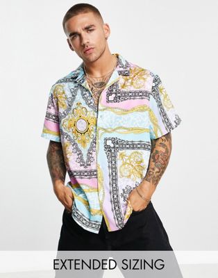 エイソス ASOS DESIGN メンズ 【 ASOS DESIGN RELAXED REVERE SHIRT IN PASTEL BAROQUE PRINT MULTI 】