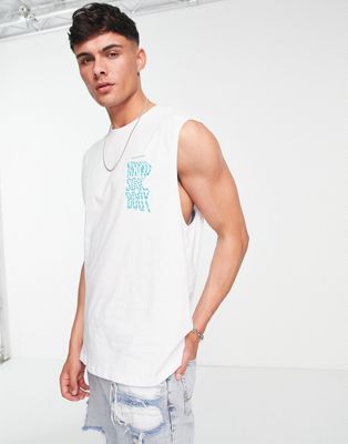 ジャックアンドジョーンズ JACK JONES オリジナルス ベスト 白色 ホワイト メンズ 【 JACK JONES AND ORIGINALS OVERSIZED VEST WITH MIND BODY SOUL BACK PRINT IN WHITE 】