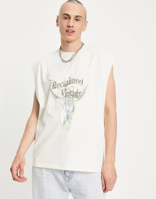 リクレイムドヴィンテージ RECLAIMED VINTAGE ビンテージ ヴィンテージ ベスト 白色 ホワイト メンズ 【 VINTAGE RECLAIMED INSPIRED VEST WITH RODEO SKULL PRINT IN WHITE 】