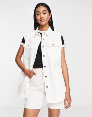 コート ジャケット エイソス Asos Design ノンスリーブ デニム ジャケット 白色 ホワイト デニムジャケット レディース Asos Design Sleeveless In White スニケス