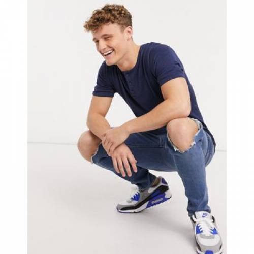 福袋セール ネイビー 紺色 Tシャツ メンズファッション Navy In Tshirt Neck Grandad Fit Muscle Knitted Design Asos カットソー トップス メンズファッション Aoos2